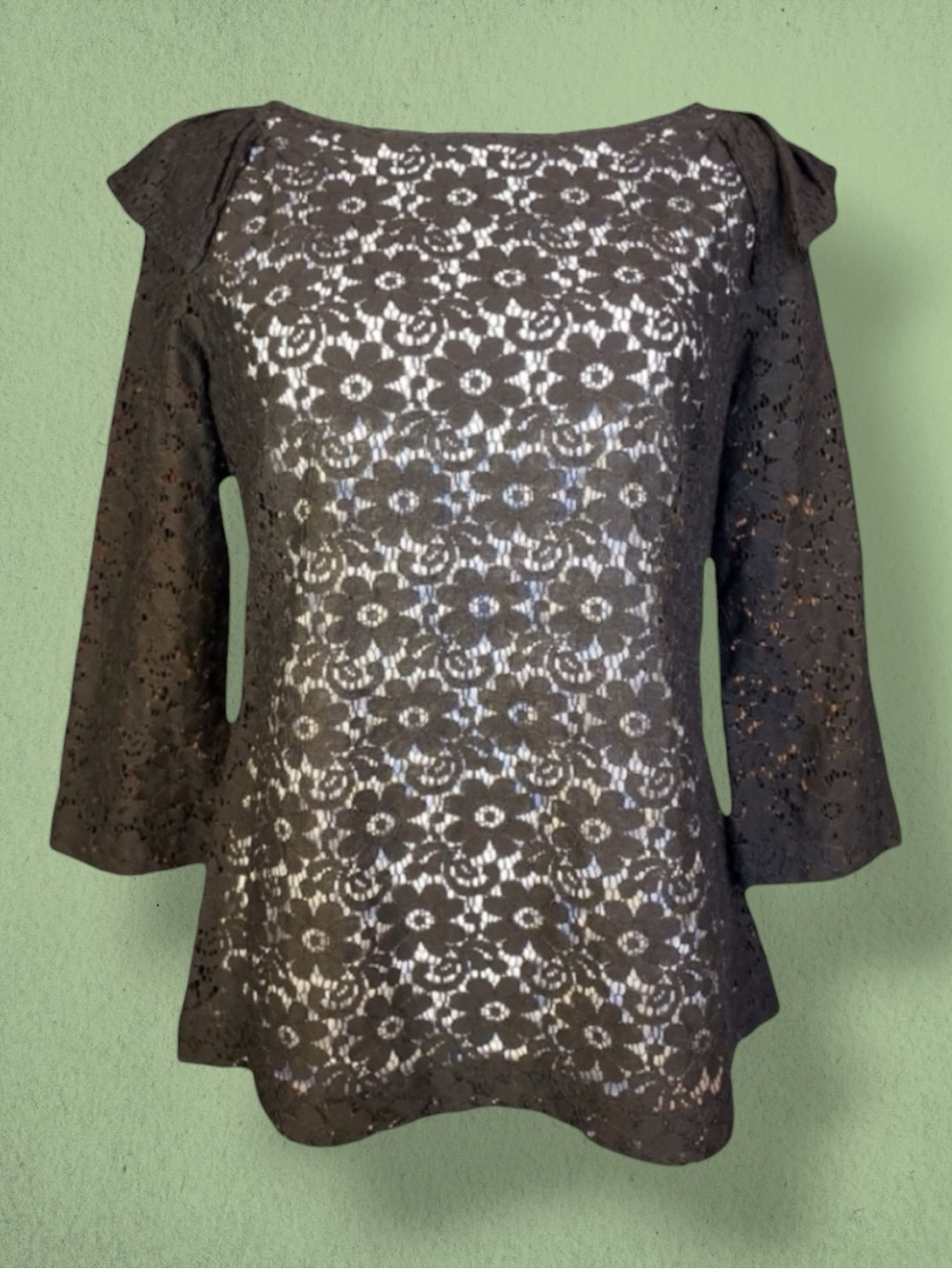 Urban Outfitters Pins & Needles Top Black Blouse Sheer Floral Lace Back Zip M